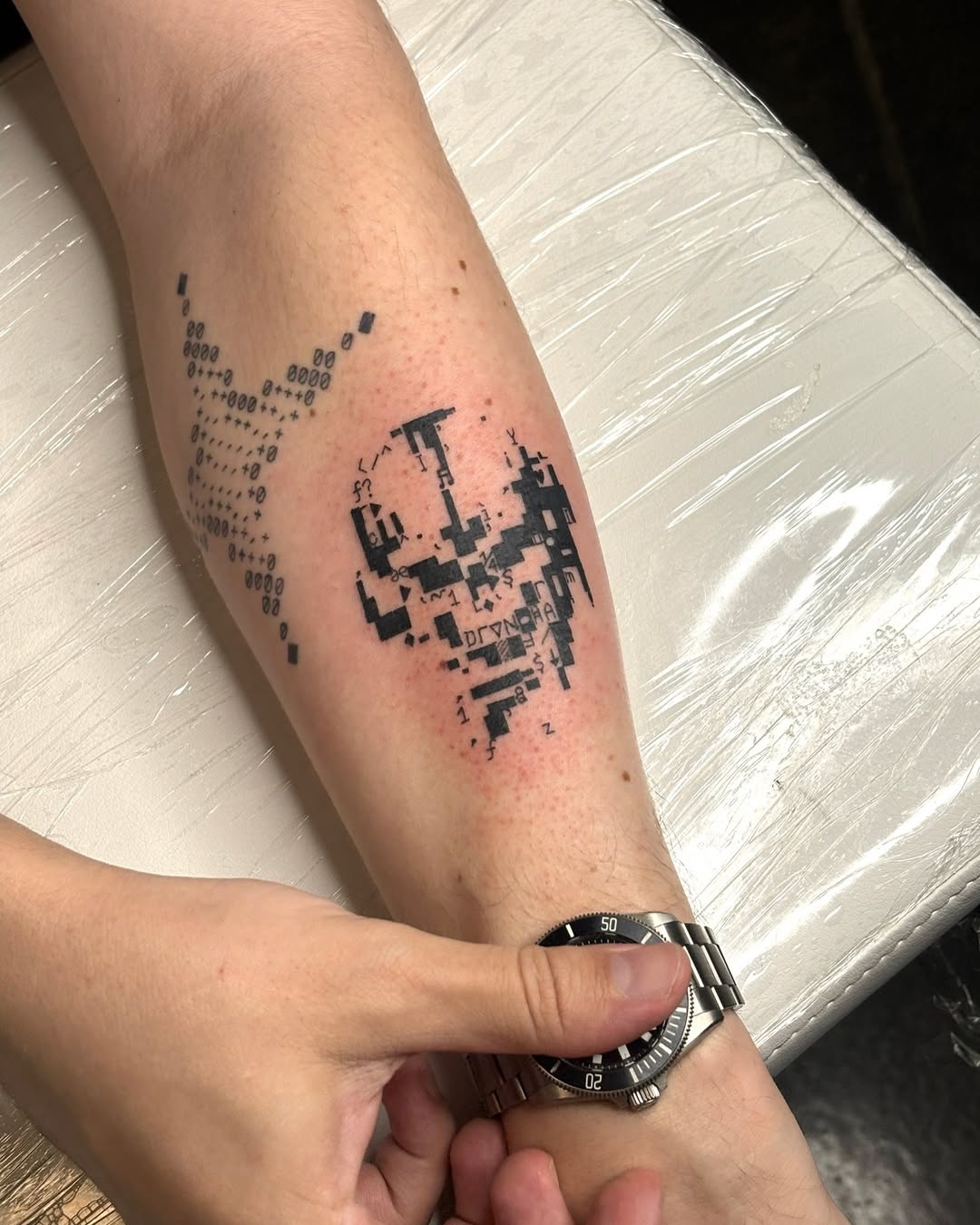 Tatouage cp437 crane bras d